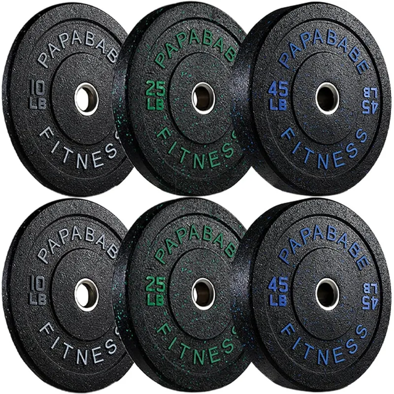 Papababe 250lb Bumper Plate Set with Bar